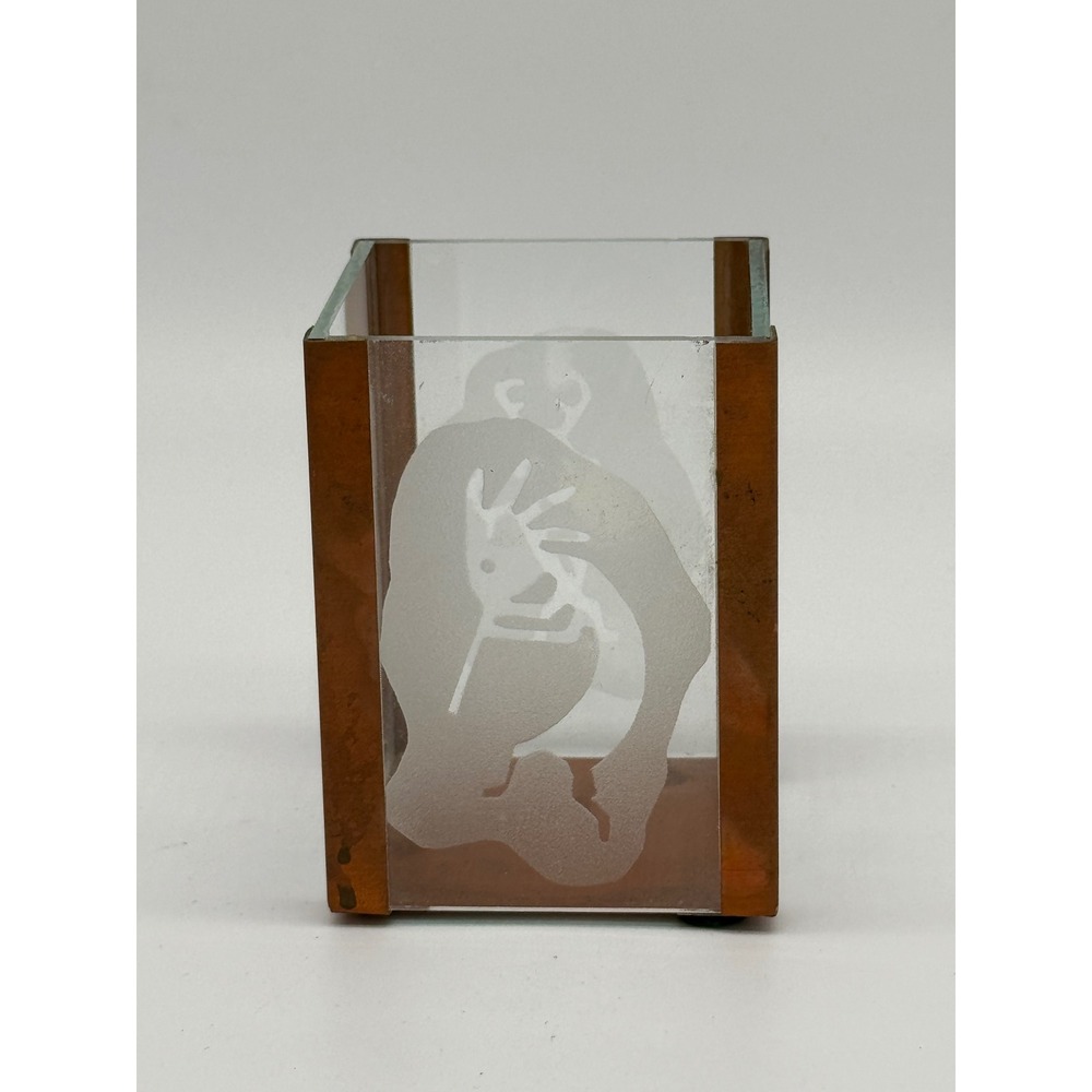 Vintage 90s Copper Etched Glass Kokopelli Box Bananas Gifts Clarkdale Arizona